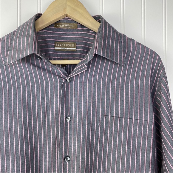Van Heusen Men’s Fitted Gray Pinstriped Dress Shirt 16 Large - Picture 2 of 7